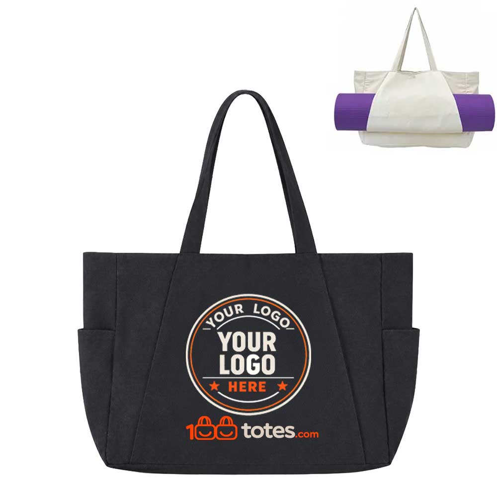 Custom Logo Canvas Yoga Mat Tote Bag with Side Pockets - Main View
