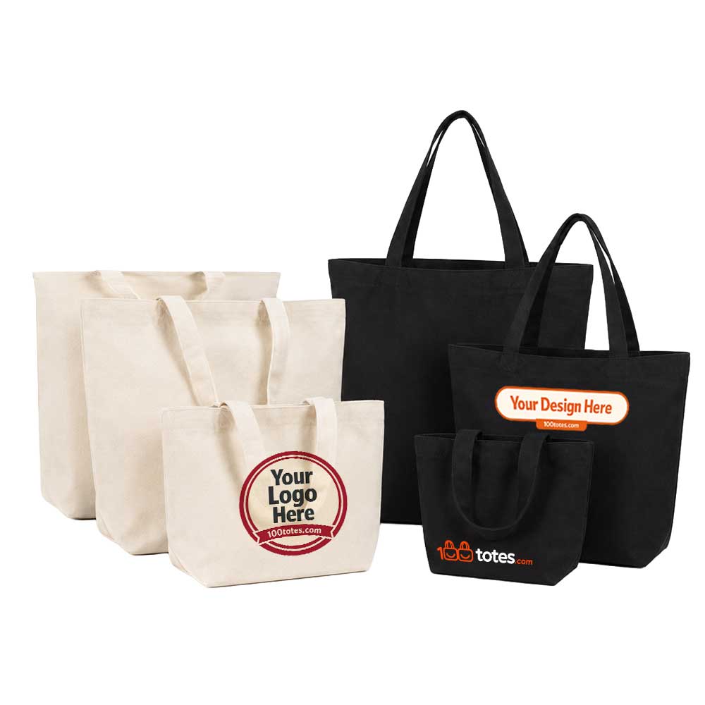 Custom Logo 12oz Canvas Tote Bag with Bottom Gusset - Main View