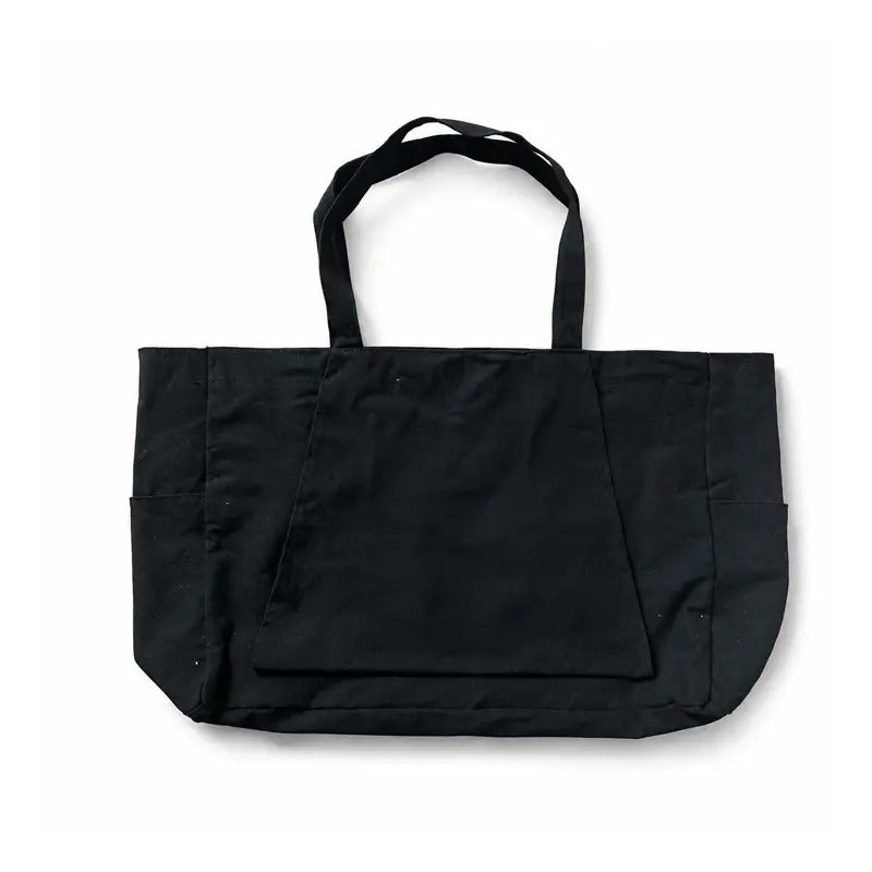 Custom Logo Canvas Yoga Mat Tote Bag with Side Pockets - Black