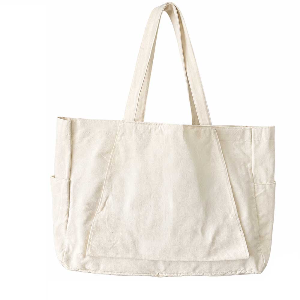 Custom Logo Canvas Yoga Mat Tote Bag with Side Pockets - Natural