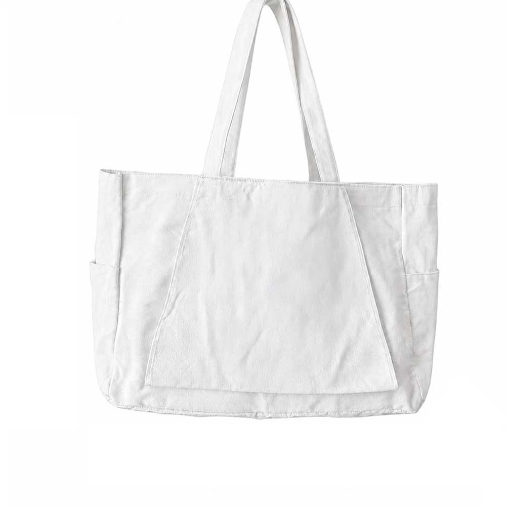 Custom Logo Canvas Yoga Mat Tote Bag with Side Pockets - White